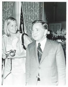 Carl Albert standing with Susan Ford., 1950-01-01 - 1976-12-31