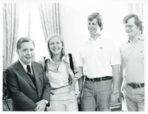 Carl Albert standing with Susan Ford and two unidentified men., 1950-01-01 - 1976-12-31