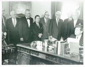Henry Cabot Lodge, Carl Albert, James O. Eastland, and John F. Kennedy Jr. with others at an unidentified function., 1950-01-01 - 1976-12-31