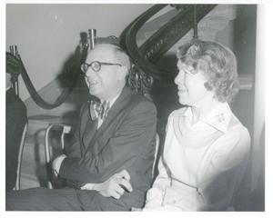 Mary Albert seated next to an unidentified man during Carl Albert&#39;s birthday party., 1950-01-01 - 1976-12-31
