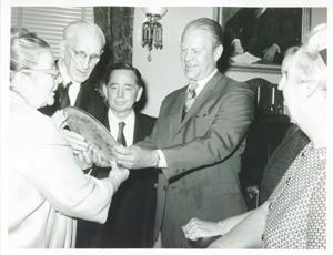 John W. McCormack, Carl Albert, and Gerald R. Ford talking with three unidentified women. (Ford not shown in 2352), 1950-01-01 - 1976-12-31
