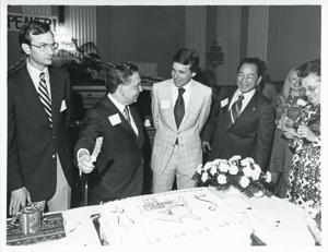 Carl Albert cutting his birthday cake., 1976-05-10