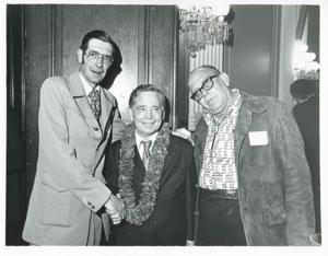 Carl Albert with various unidentified people during his birthday, 1976, 1976-05-10