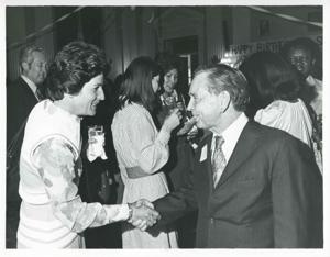 Carl Albert with various unidentified people during his birthday, 1976, 1976-05-10