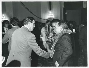 Carl Albert with unidentified people at his birthday party, 1976, 1976-05-10