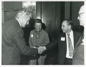 Carl Albert with unidentified people at his birthday party, 1976, 1976-05-10