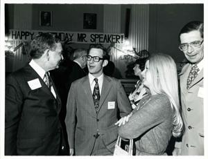Carl Albert with unidentified people at his birthday party, 1976, 1976-05-10
