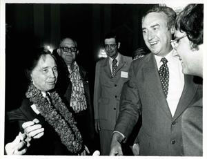 Carl Albert with unidentified people at his birthday party, 1976, 1976-05-10