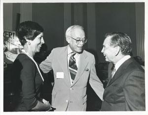 Carl Albert with an unidentified people at his birthday, 1976, 1976-05-10