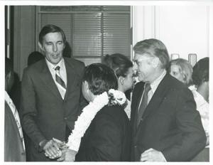 Carl Albert, Morris Udall, and others at Albert&#39;s birthday party. May 10, 1974, 1974-05-10