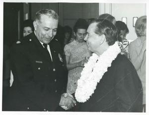 Carl Albert with unidentified people at Albert&#39;s birthday party. May 10, 1974, 1974-05-10