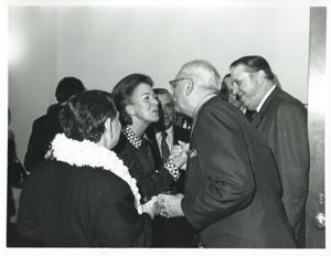 Carl Albert with unidentified people at Albert&#39;s birthday party. May 10, 1974, 1974-05-10