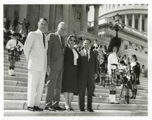 John Jarman, A. S. Mike Monroney, Carl Albert, and others standing on the steps of the Capitol., 1950-01-01 - 1976-12-31