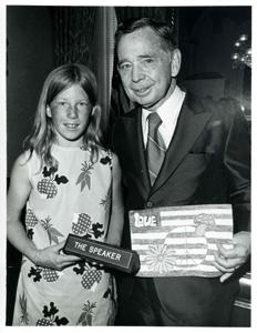 Carl Albert posing with an unidentified girl in his office., 1950-01-01 - 1976-12-31