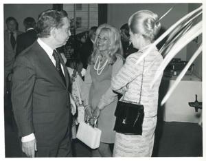 Carl Albert speaking with unidentified women., 1950-01-01 - 1976-12-31