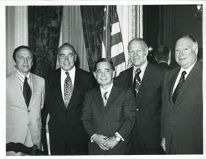 Carl Albert, Gerald R. Ford, and John Brademas with others., 1950-01-01 - 1976-12-31