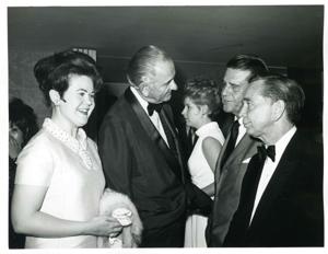 Lyndon B. Johnson and Carl Albert speaking with unidentified people., 1950-01-01 - 1976-12-31