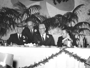Michael J. Kirwan, Earl Warren, and Carl Albert with another man at a St. Patrick&#39;s Day party., 1963-03-17