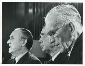 Close-up of Mike Mansfield, Carl Albert and John W. McCormack., 1950-01-01 - 1976-12-31