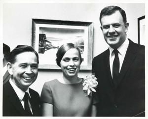 Carl Albert standing with two unidentified people., 1950-01-01 - 1976-12-31