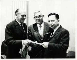 Carl Albert posing with two unidentified men., 1950-01-01 - 1976-12-31