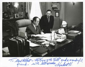 Carl Albert and Hubert H. Humphrey in Humphrey&#39;s office., 1950-01-01 - 1976-12-31