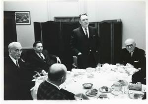 Carl Albert, John W. McCormack, Hale Boggs and other men seated at a dinner table., 1950-01-01 - 1976-12-31