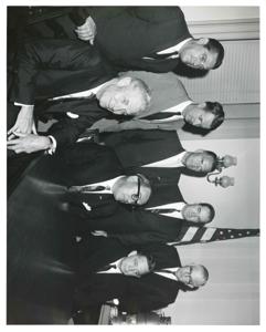 Oklahoma delegation. Standing: Fred Harris, Jed Johnson, Jr., John Jarman, Ed Edmondson, and Tom Steed. Seated: A. S. Mike Monroney, Preston Moore, and Carl Albert. June 1966, 2006-06-01