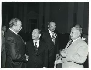 Carl Albert, Olin Teague and others at a reception for freshman members of the 94th Congress. December 1, 1975, 1975-12-01