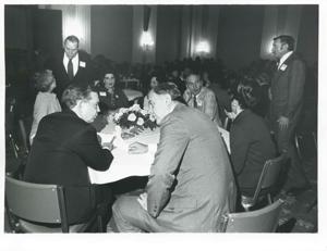 Thomas S. Foley, Carl Albert, and others at a reception for freshman members of the 94th Congress. December 1, 1975, 1975-12-01