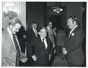 Carl Albert with several others at a reception of freshman members of the 94th Congress. December 1, 1975, 1975-12-01