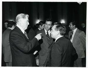 Carl Albert with several others at a reception of freshman members of the 94th Congress. December 1, 1975, 1975-12-01