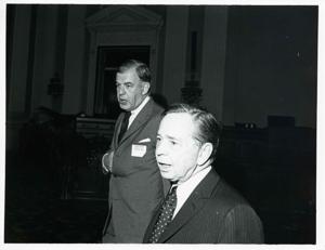 Carl Albert with Thomas S. Foley at a reception for freshman members of the 94th Congress. December 1, 1975, 1975-12-01