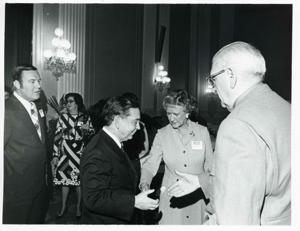 Carl Albert with unidentified people at the reception for freshman members of the 94th Congress. December 1, 1975, 1975-12-01