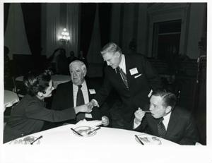 Carl Albert, Thomas P. O&#39;Neill, and others at a reception for freshman members of the 94th Congress. December 1, 1975, 1975-12-01