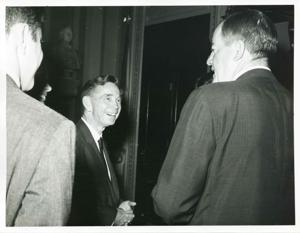 Carl Albert speaking with Hubert H. Humphrey., 1950-01-01 - 1976-12-31