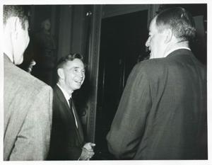 Carl Albert speaking with Hubert H. Humphrey., 1950-01-01 - 1976-12-31
