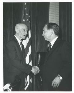 Carl Albert shaking hands with James Byrnes., 1950-01-01 - 1976-12-31