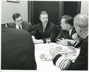 George Mahon, Robert S. McNamara, Carl Albert, and others at a luncheon in the Joe Martin Room. March 30 1967, 1967-10-30
