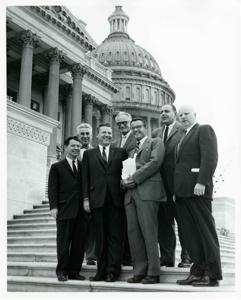 Carl Albert, Barry Goldwater, Robert L. F. Sikes, and others standing on the steps of the Capitol., 1950-01-01 - 1976-12-31