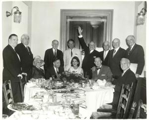 Carl Albert, Hale Boggs, Robert L. F. Sikes, and others seated at a dinner table., 1950-01-01 - 1976-12-31