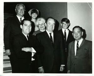 Fred Harris, Hubert H. Humphrey, Carl Albert, and four others., 1950-01-01 - 1976-12-31