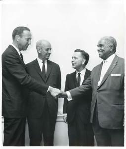 Carl Albert standing with three unidentified men., 1950-01-01 - 1976-12-31
