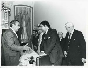 Thomas P. O&#39;Neill standing with several people at the Democratic leadership conference., 1950-01-01 - 1976-12-31
