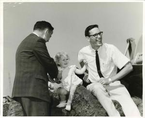 Carl Albert with an unidentified man and a little girl at the Senior Citizens Housing groundbreaking ceremony. Oklahoma City. September 21, 1963, 1963-09-21