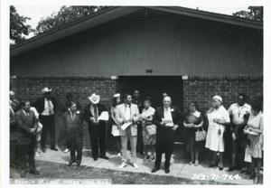 Carl Albert at the Talimena Drive dedication. He is wearing an Indian headdress. George Nigh is also present. July 1970, 1970-07-01