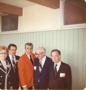 Carl Albert at the Oklahoma State Fairgrounds. He was giving a speech at the Energy Program. Ray Trent is also present. September 29, 1973, 1973-09-29