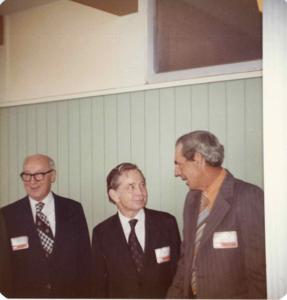Carl Albert at the Oklahoma State Fairgrounds. He was giving a speech at the Energy Program. Ray Trent is also present. September 29, 1973, 1973-09-29