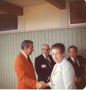 Carl Albert at the Oklahoma State Fairgrounds. He was giving a speech at the Energy Program. Ray Trent is also present. September 29, 1973, 1973-09-29