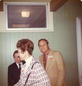 Carl Albert at the Oklahoma State Fairgrounds. He was giving a speech at the Energy Program. Ray Trent is also present. September 29, 1973, 1973-09-29